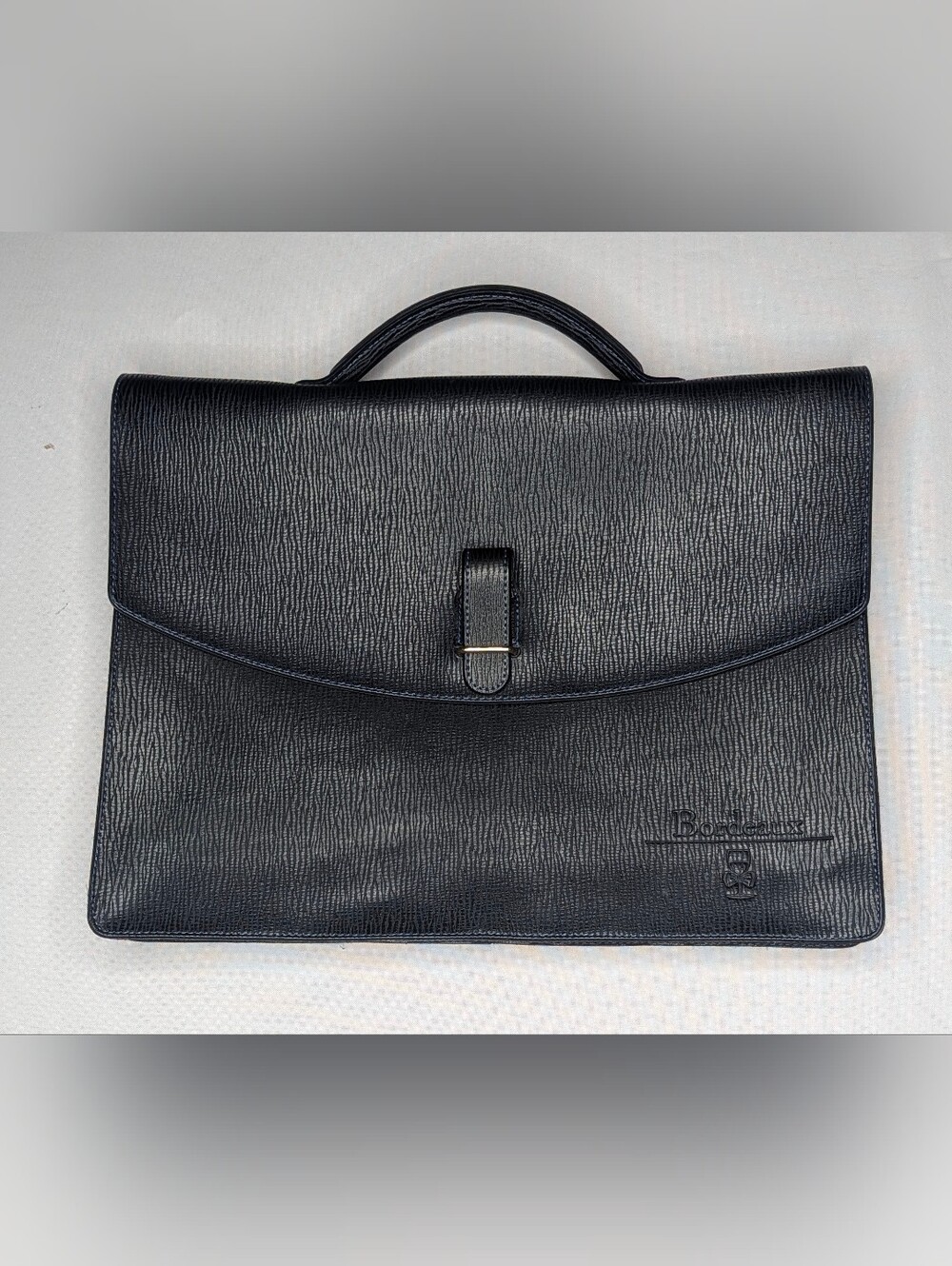 Vtg Navy Blue Textured Leather Document Briefcase Portfolio Slim Top Handle